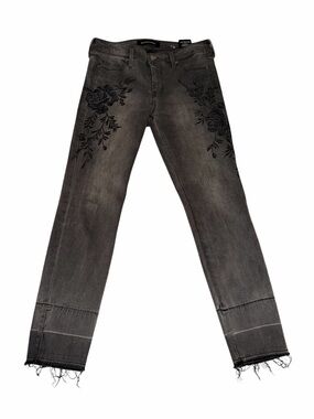 Liverpool Charcoal Gray Straight-Leg Jeans with Black Floral Embroidery